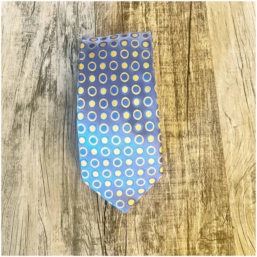 Paul Fredrick 100% Silk Tie Polka Dot Blue Yellow Abstract Artsy Business Preppy